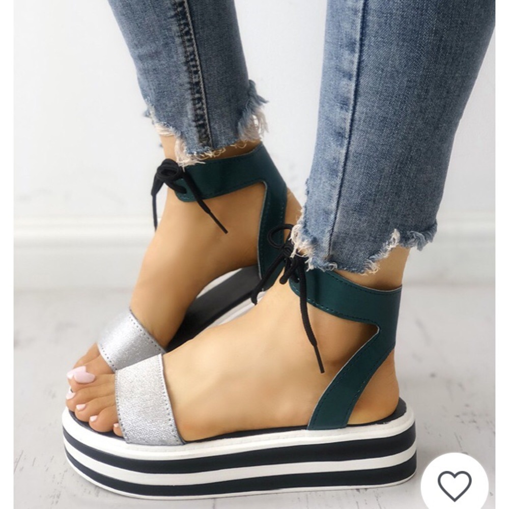 Silver black and white sandals